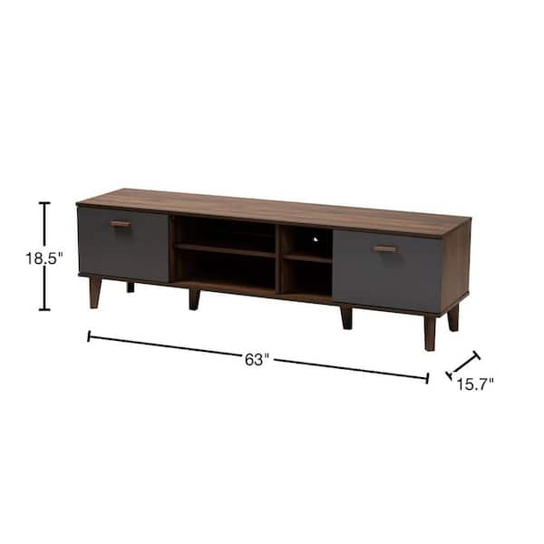 Baxton Studio Moina 63 in. Walnut and Grey Wood TV Stand Fits 70