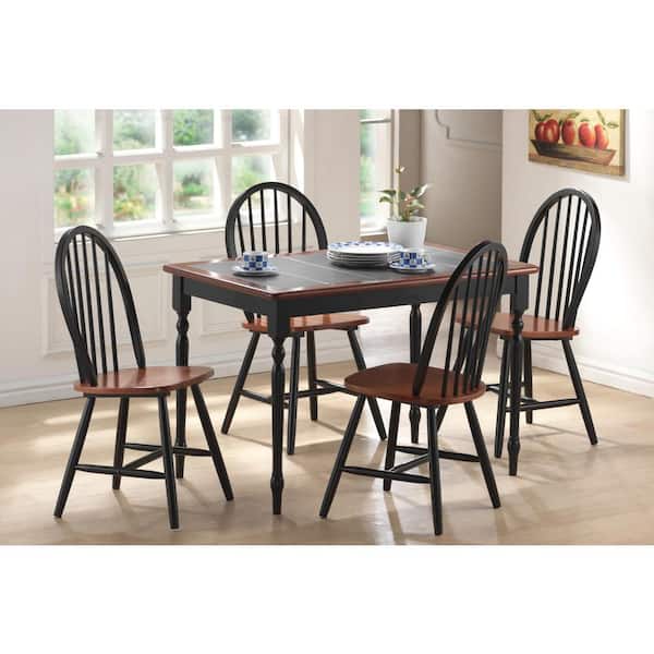 Boraam Farmhouse Black And Cherry Wood, Black Wooden Dining Room Table And Chairs Set