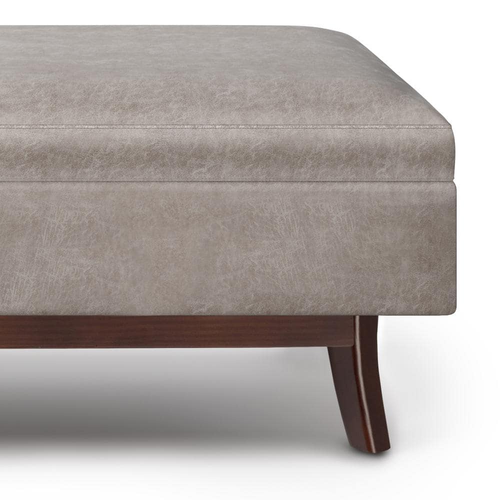 Owen 48" Gray Taupe Faux Leather Storage Ottoman