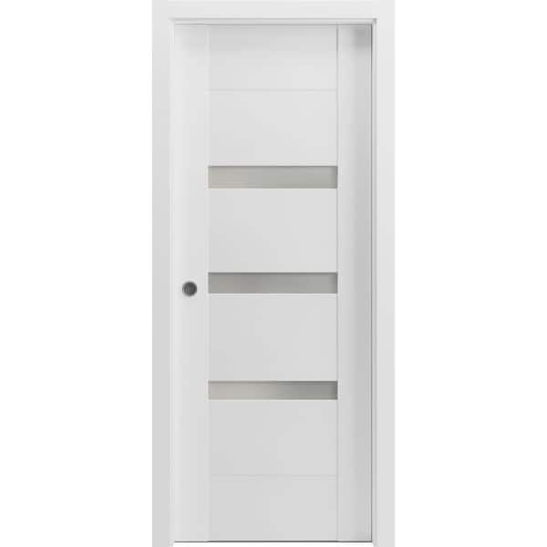VDOMDOORS 32 in. x 84 in. 1 Panel White Finished MDF Sliding Door with Hardware