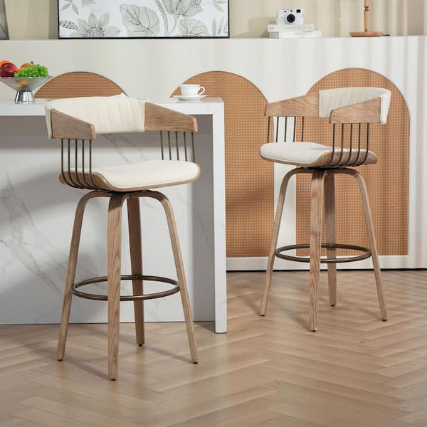 Glamour Home Berke Beige Upholstered Fabric Bar Stool