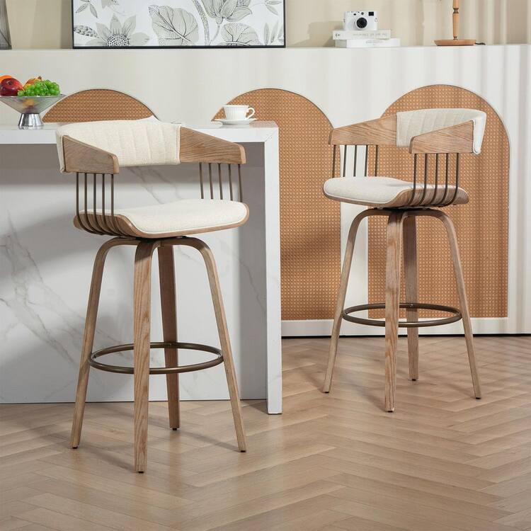 Glamour Home Berke Beige Upholstered Fabric Bar Stool