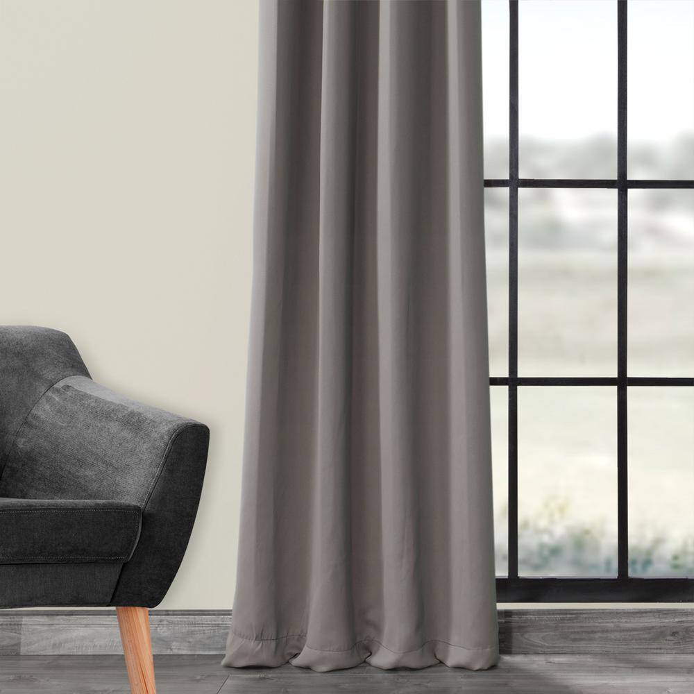 Neutral Grey Velvet Blackout Grommet Curtain Panel