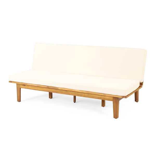 Noble House Cavanaugh Teak 1-Piece Wood Outdoor Patio Day Bed with Beige Cushions
