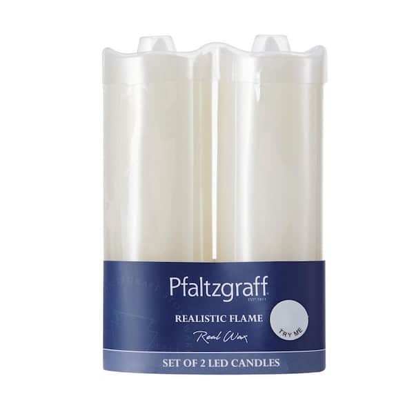 Pfaltzgraff Set of 2 2 in. x 6 in. Realistic LED Wax Pillars, White