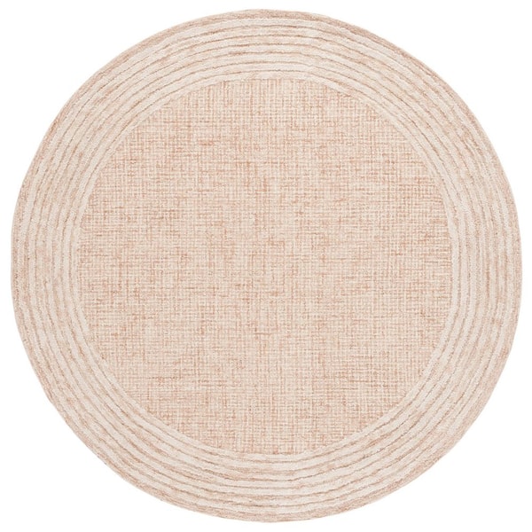 Ebony 6 ft. x 6 ft. Ivory/Pink Solid Striped Border Round Area Rug