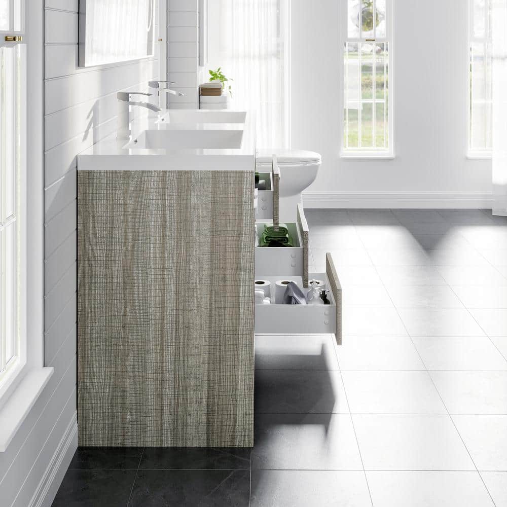Ash Modern Freestanding Double Bathroom Vanity with White Acrylic Sink