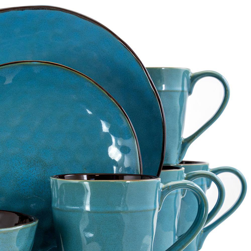 Turquoise Glazed Ceramic Square Dinnerware Set, Service for 4