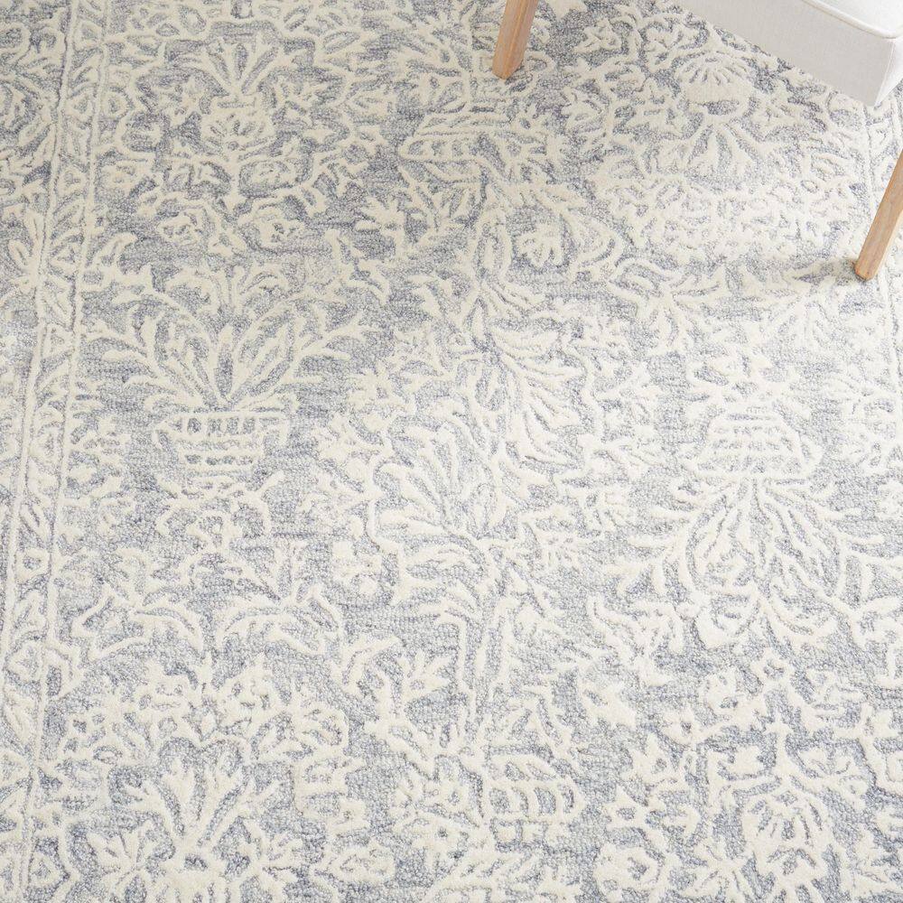 Gray Floral Hand-Tufted Wool Area Rug, 6' Square