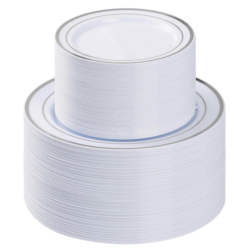 Silver White Disposable Plastic Plates Party Tableware Set 200 pcs Per Case for Wedding Birthday Events price history on PriceWatchPro