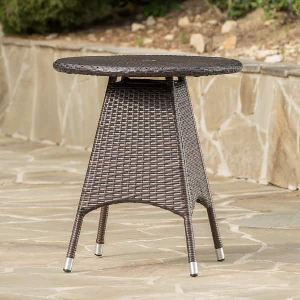 Noble House Octavia Multi Brown Round Faux Rattan Outdoor Bistro Table