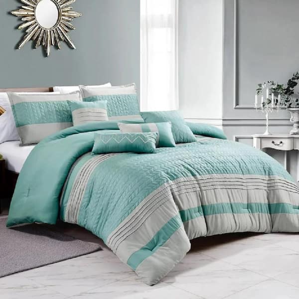 Shatex Bedding Comforter Set Bed In A Bag-7 Piece Luxury microfiber Bedding Sets - Oversized Bedroom Comforters, King-Green