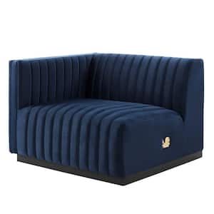 Conjure Midnight Blue Channel Tufted Performance Velvet Left-Arm Chair