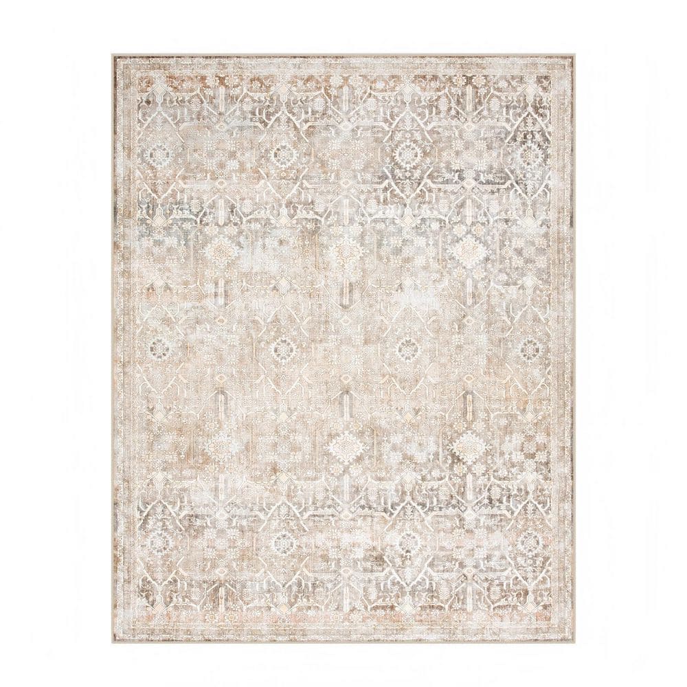 Lahome 5 ft. x 7 ft. Khaki Vintage Floral Tribal Washable Non Slip ...