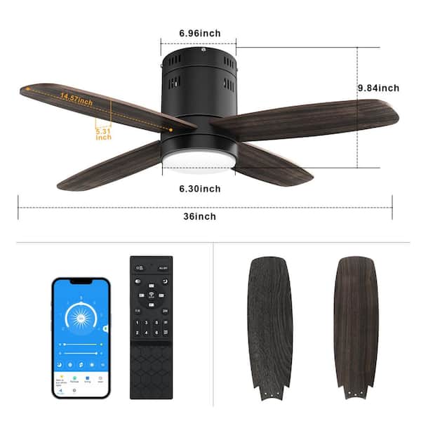 TOZING 36 in. Smart Indoor LED Dimmable Wood Low Profile