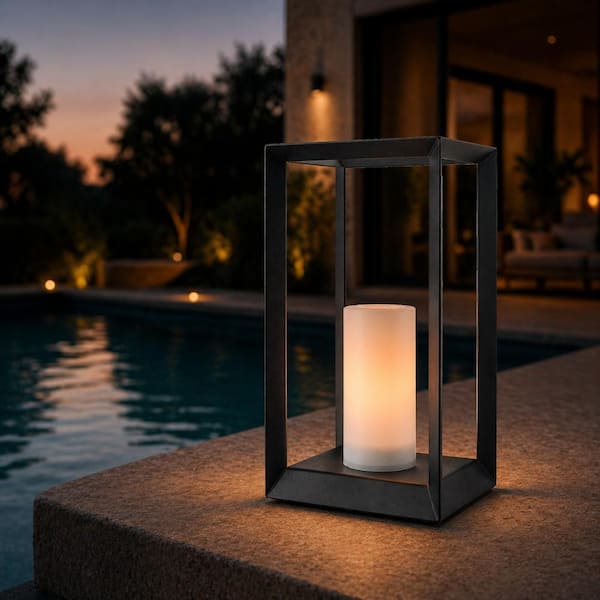 ALOA DECOR H14'' Modern Minimalist Open Frame Solar Lantern with