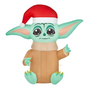 3.5 ft. H x 3.5 ft. W Airblown Stylized Sitting Grogu with Santa Hat Christmas Inflatable with LED Lights