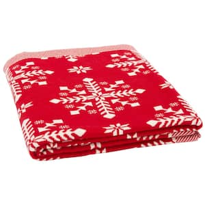 Frost Snowflake Red Cotton Throw Blanket