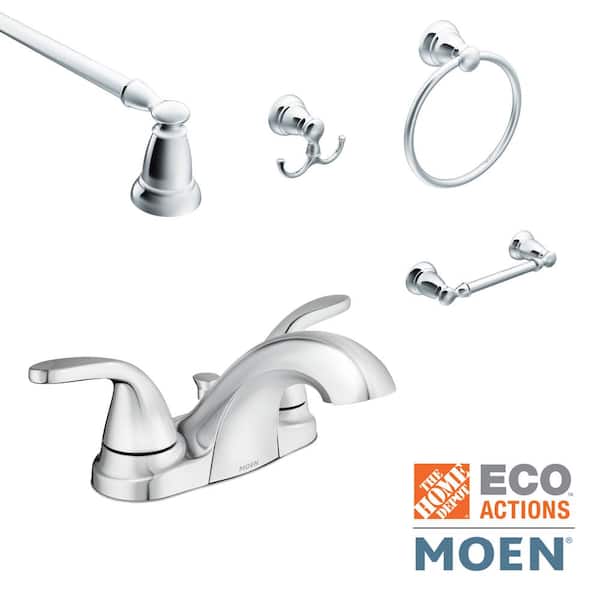 MOEN Adler 4 in. Centerset 2-Handle Bathroom Faucet Combo Kit with Bath Hardware Set in Chrome (18 in. Towel Bar)