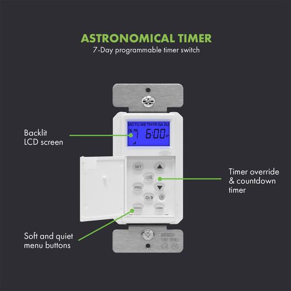 Nick 1 Gang 4.68 H x 2.93 L Nickel/ENERLITES Screwless Decorator Wall Plate Child Safe Outlet Cover 7-Day in-Wall Programmable Dusk to Dawn TOPGREENER Digital Astronomic Timer Neutral Required