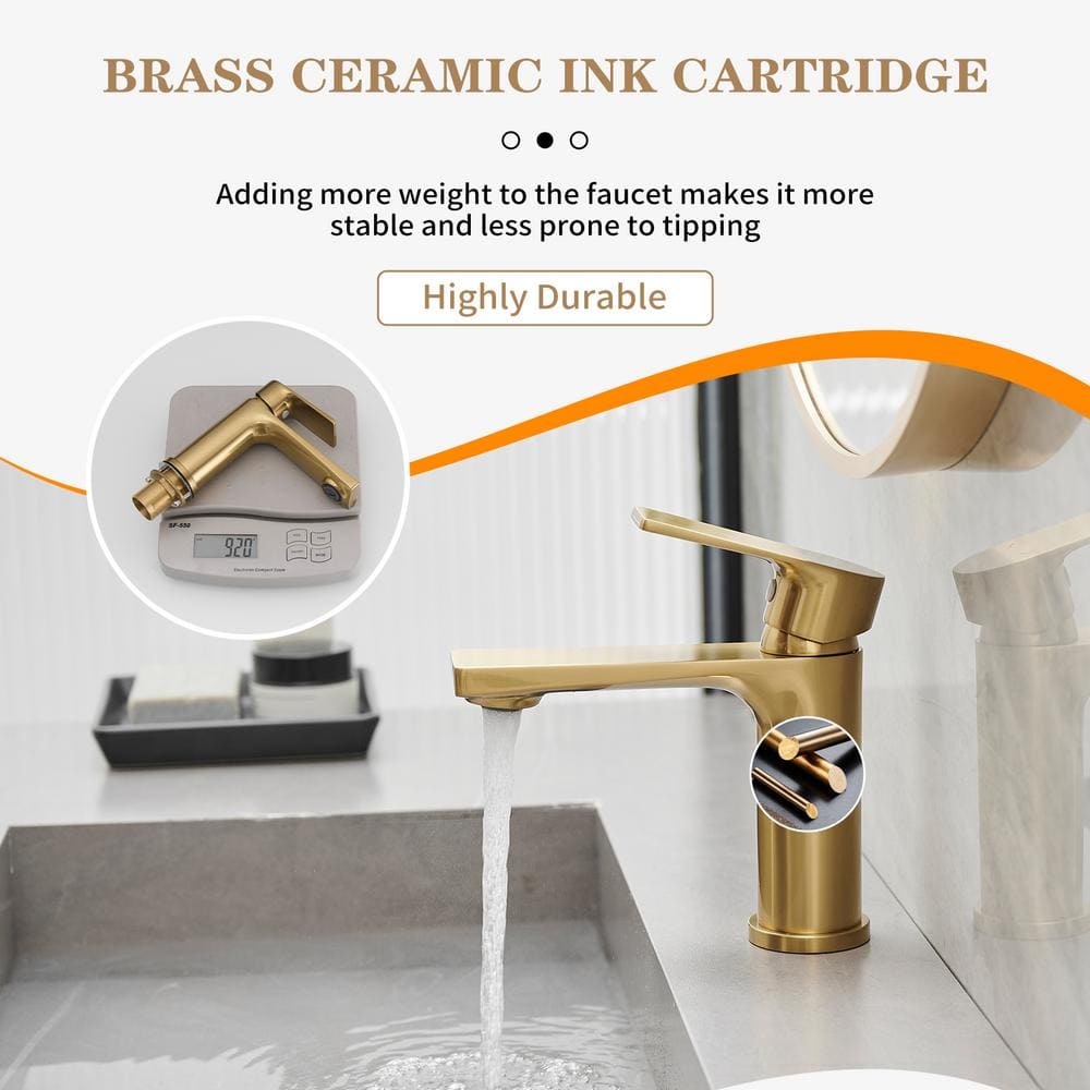 Brushed Gold Stainless Steel Single Handle Bathroom Faucet