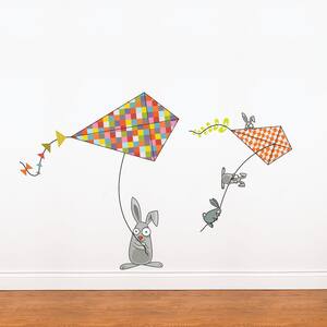 (62 in x 41 in) Multi-Color "Bunnies and Kites" Kids Wall Decal