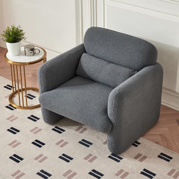 Gray Accent Arm Chair Lamb Fleece Fabric Sofa Modern Single Sofa with  Support Pillow Tool-Free Assembly XS-W1765106567 - The Home Depot