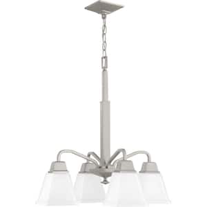 Clifton Heights Collection 4-Light Brushed Nickel Etched Glass Craftsman Chandelier Light