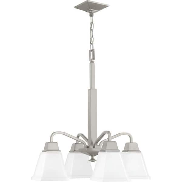Progress Lighting Clifton Heights Collection 4-Light Brushed Nickel Etched Glass Craftsman Chandelier Light