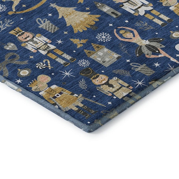Mayfield Premium Machine Washable Abstract AMF1827 Navy 10 ft. x 14 ft. Area Rug