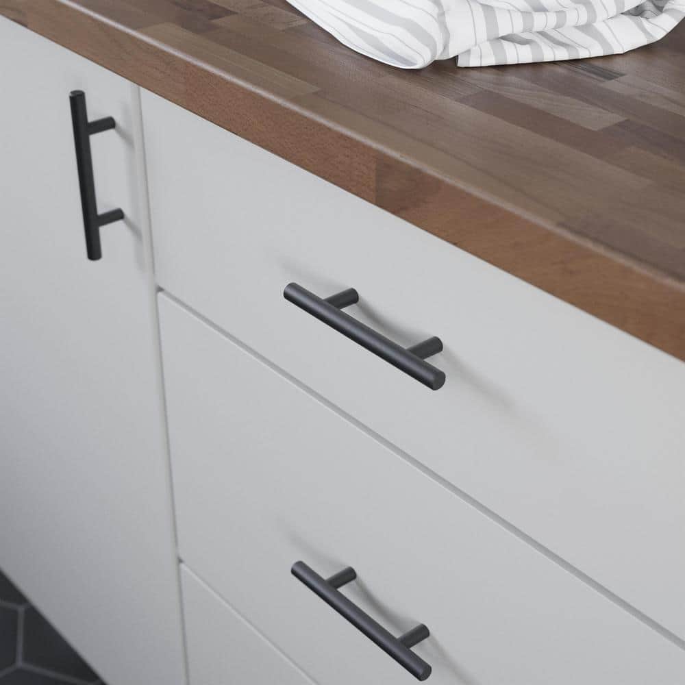 Matte Black Modern Brass Bar Cabinet Handles 3" Center to Center