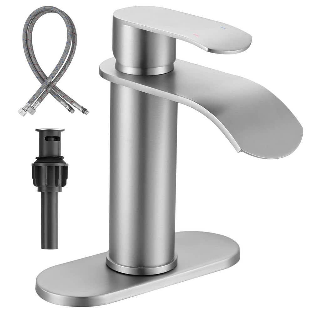 Waterfall Single Handle Single Hole Bathroom Faucet with Deckplate and Pop up Drain in Brushed Nickel price history on PriceWatchPro