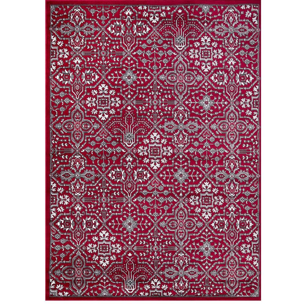 Athens Red and Gray Synthetic 8' x 10' Area Rug