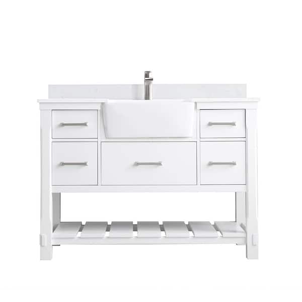 Altair Georgia 48 in. Bathroom Vanity in White with Composite Carrara Top in White with White Basin