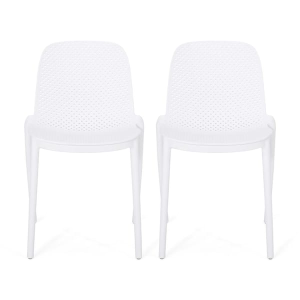 Noble House Ivy White Stackable Plastic, White Plastic Patio Chairs Stackable