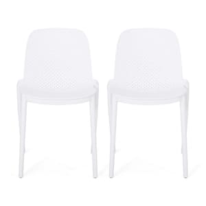 Ivy White Stackable Plastic Outdoor Patio Dining Chair (2-Pack)