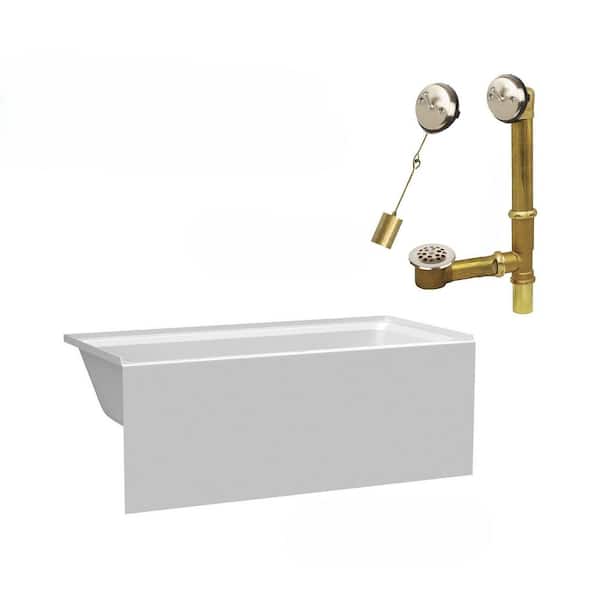 48 in. x 32 in. Soaking Bathtub with Left Drain in White with Trip Lever Drain in Satin Nickel