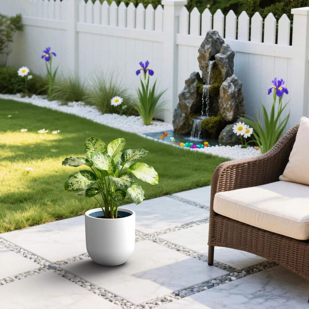 11 in. Round Concrete Planter, Medium Pearl White Plant Pot with Curved Bottom and Drainage Hole, Concrete Finish price history on PriceWatchPro