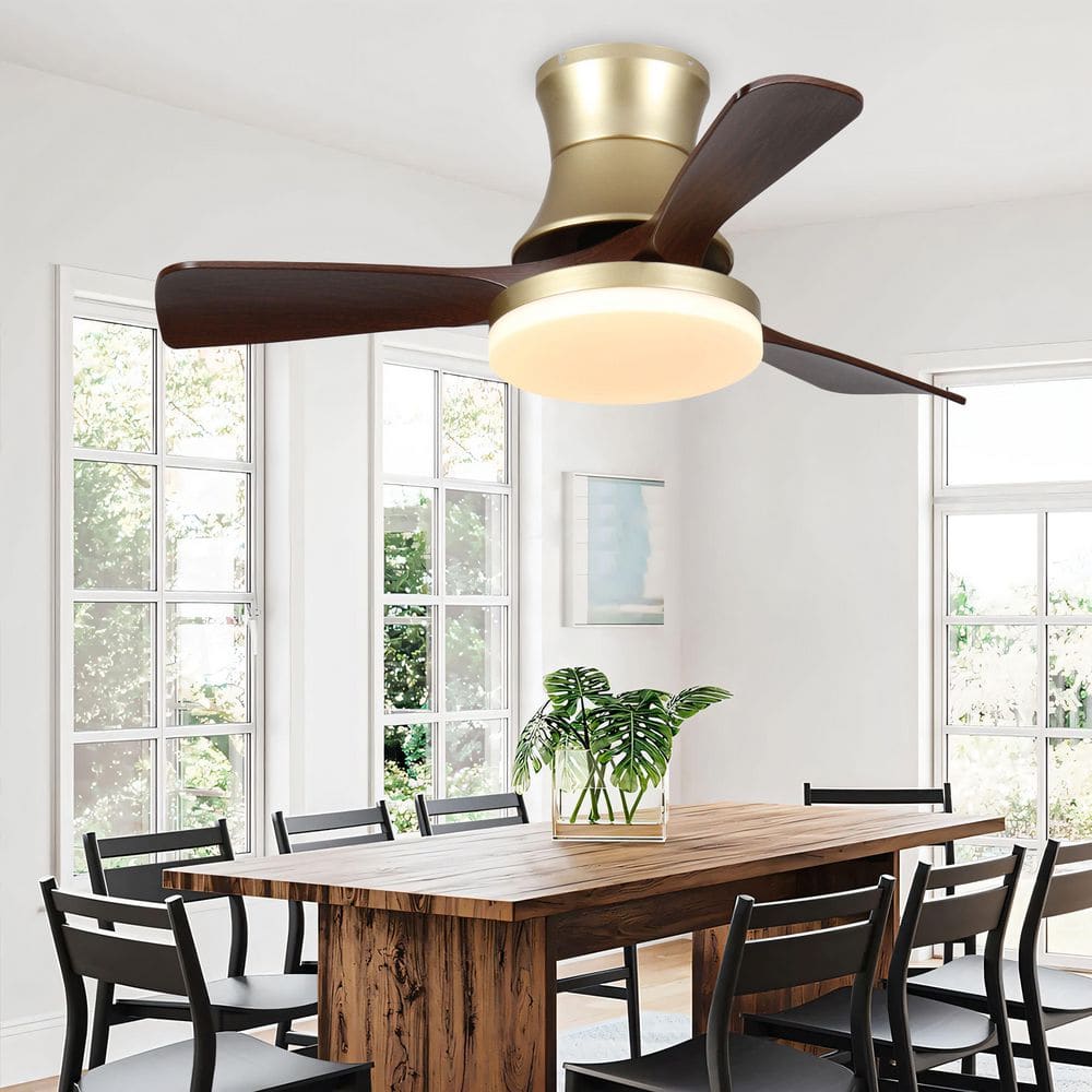 42 in. Smart Indoor Gold Flush Mount Standard Ceiling Fan with Light and Remote Control price history on PriceWatchPro