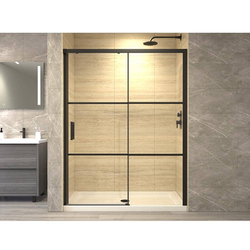 60'' Matte Black Framed Rectangular Sliding Shower Enclosure