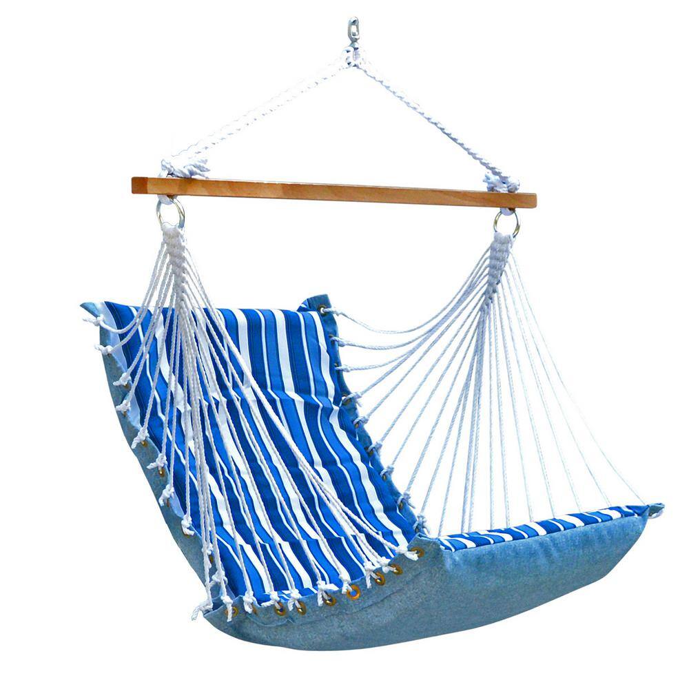 Blue Striped Polyester Hanging Chair with Cushions