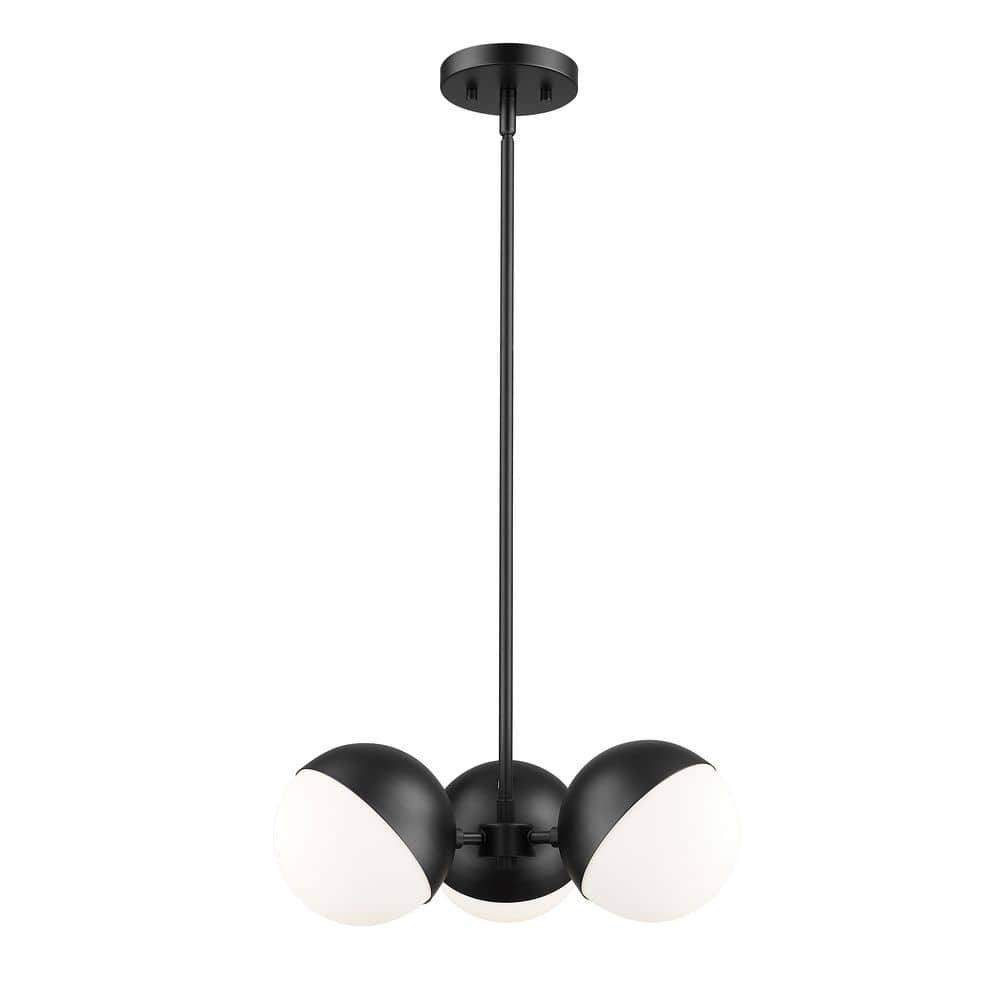 Realm Sphere 3 Light Matte Black Chandelier with Matte Opal Glass Shades fo