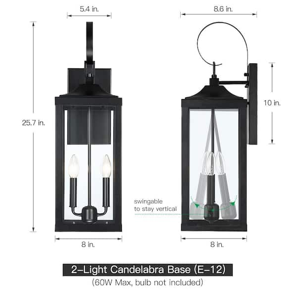 TRUE FINE Jefferson 2-Light 25.7 in. Black Large Outdoor Wall