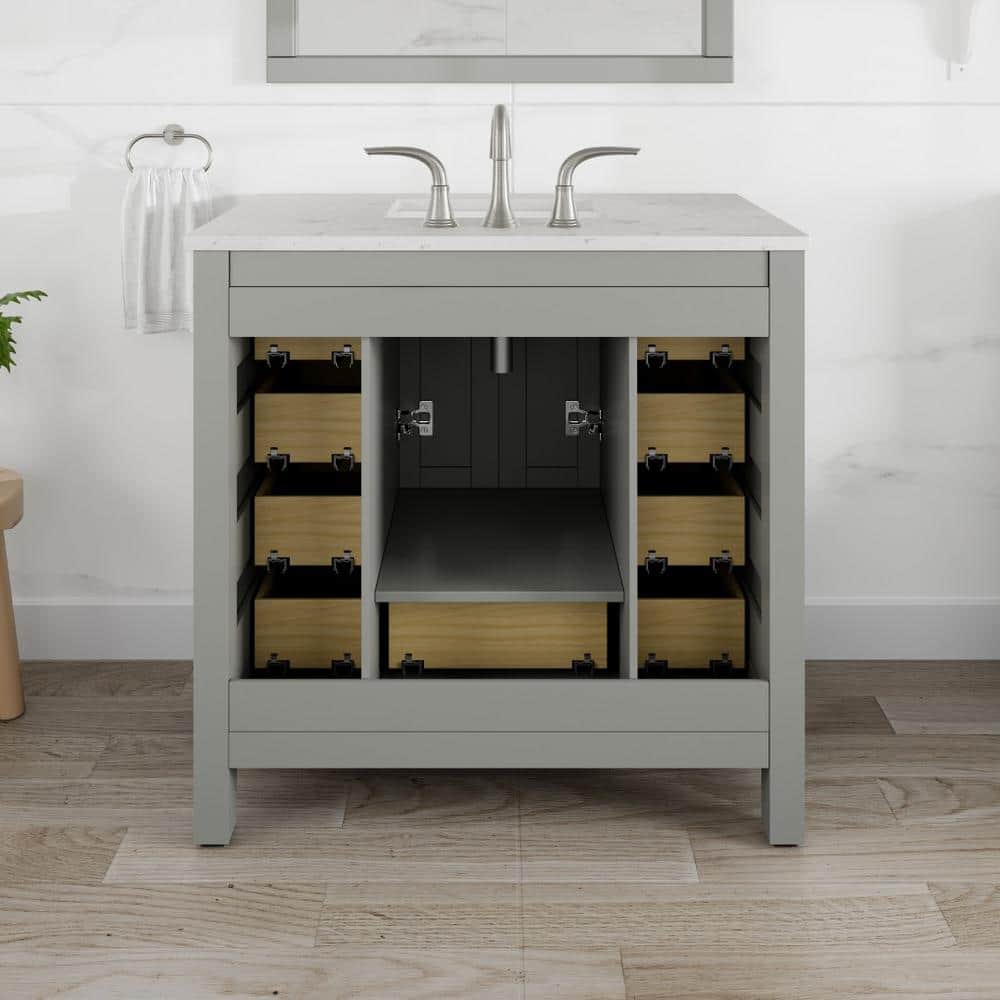 Eviva Hampton 36" Gray Transitional Freestanding Bathroom Vanity with White Carrara Marble Top