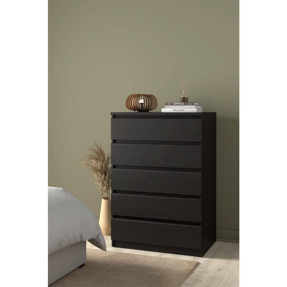 Black Woodgrain Vertical 5-Drawer Chest with Extra Deep Drawer