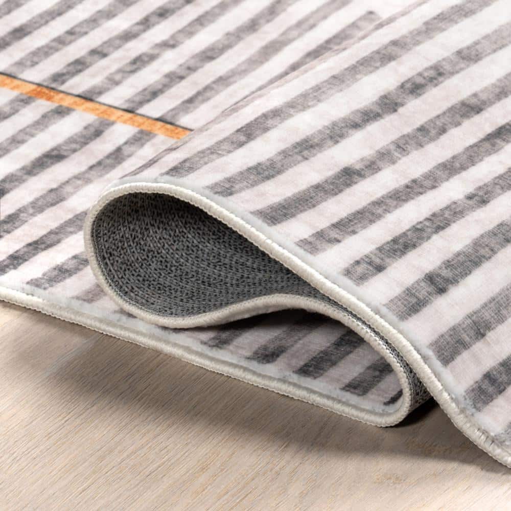 Modern Abstract Blue and Beige Washable Area Rug
