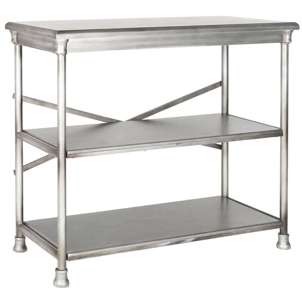Transitional Dark Silver 38" Iron and Wood Etagere Bookcase