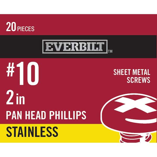 Everbilt #10 x 2 in. Stainless Steel Phillips Pan Head Sheet Metal Screw (20-Pack)