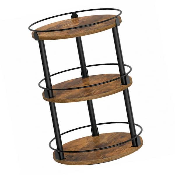 3-Tier Lazy Susan Organizer, Brown and Black Rotating Spice Rack, Spinning Organizer, Industrial Turntable Spice Rack