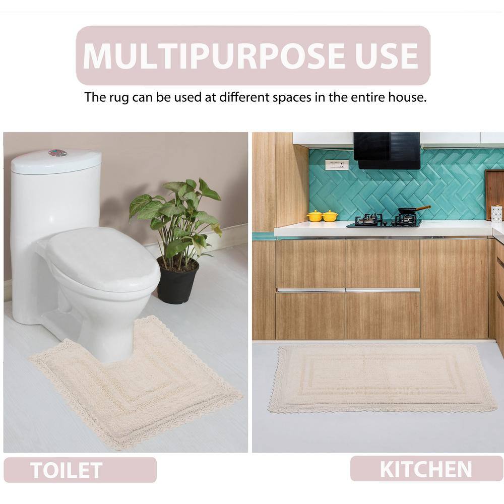 Opulent Beige Cotton Reversible Tufted Bath Rug
